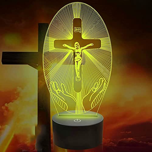 FISSEN 3D La Croix de Dieu Jésus LED Lampe veilleuse d'illusion Lumière de Nuit avec USB et 7 Couleurs Décoration pour Enfant Chambre Chevet Table de Bébé Enfant Cadeau Fête Anniversaire Cover