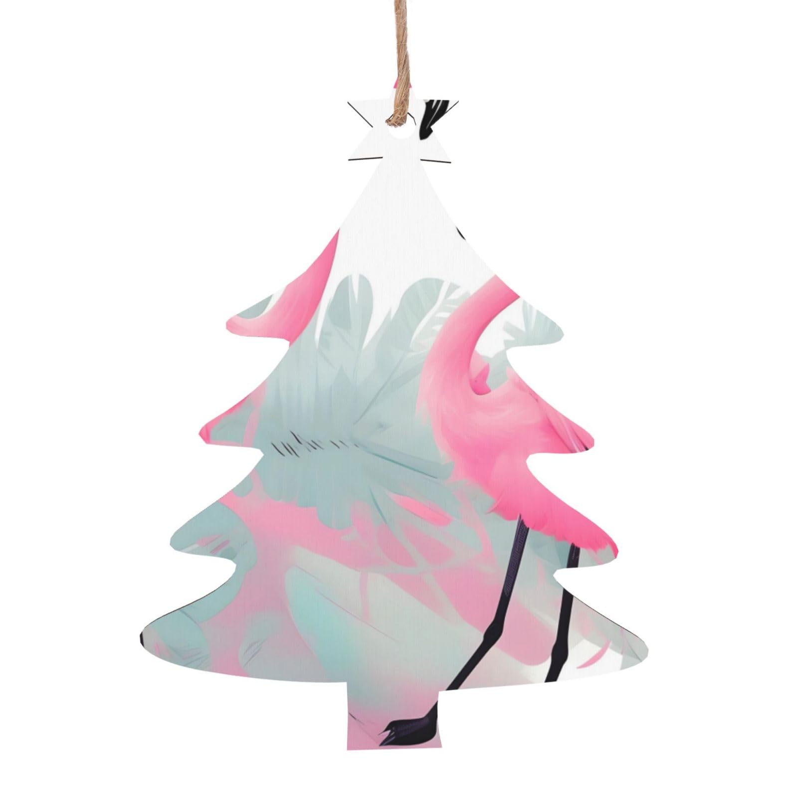 Pink Flamingo Printed Christmas Wooden Pendants, Simple and Environmentally Friendly, Holiday decorationsã€‚