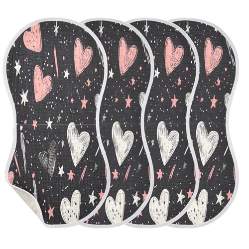 Stars and Hearts Plant Burp Cloths Cotton Baby Washcloths,Large 22x11in Burping Cloth Absorbent and Soft for Newborn Baby Boys and Girls,4 Pack3