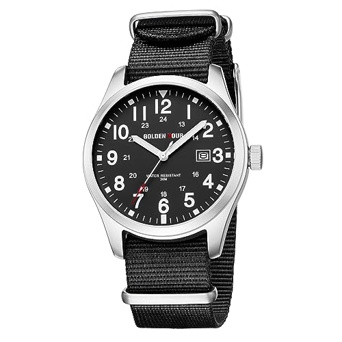 GOLDEN HOUR Reloj con Correa Deslizante de Nailon para Hombre con Hora Militar Esfera de fácil Lectura Manecillas Brillantes Pantalla de 12/24 Horas Relojes Digitales Deportivos Impermeab