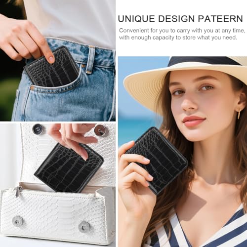 Image of Crocodile Wallets Women Small RFID Blocking Credit Card Holder | Luxury Alligator Faux Leather Thin Bifold Croc Womens Wallet Ladies Mini Purse with Coin Pocket, Black