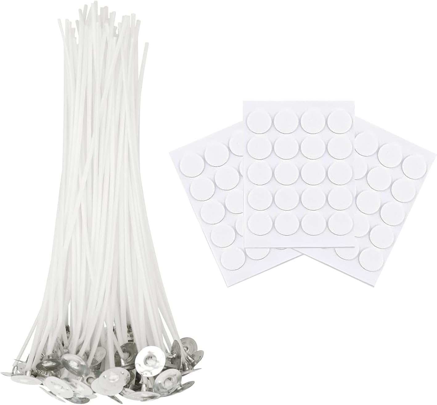 Candle Wicks 50 Pcs, 10cm Candle Wicks With 60 Pcs Candle Wick Stickers, Natural Organic Cotton, Candle Wick for Candle Making DIY