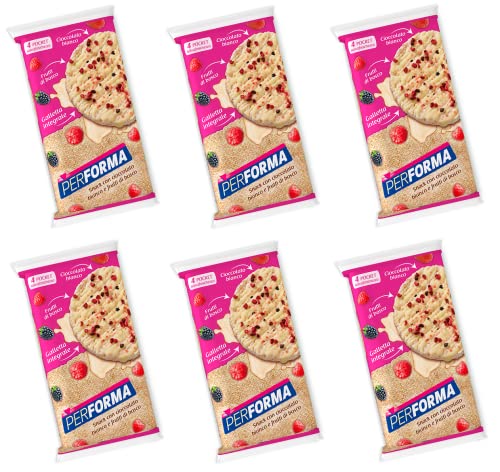 6 aperitivos Performa de arroz con chocolate blanco y bayas de grano integral, en paquete de 4 bolsas con 2 galletas (8 aperitivos x 16,5 g), 132 g