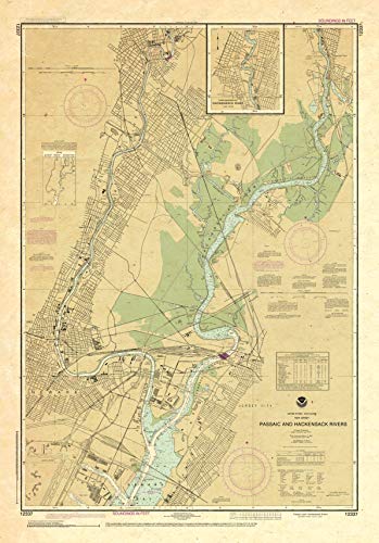Paradise Cay Publications Antiqued NOAA Chart 12337: Passaic and Hackensack Rivers