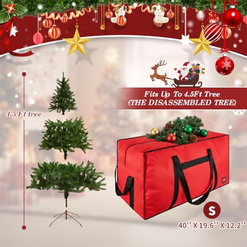 Image of 3FT /4FT /4.5 FT Christmas Tree Storage Bag, Heavy Duty Christmas Tree Bag with Reinforced Handles and Dual Zippers Wide Opening, Large Capacity fits for Artificial Christmas Tree, Red