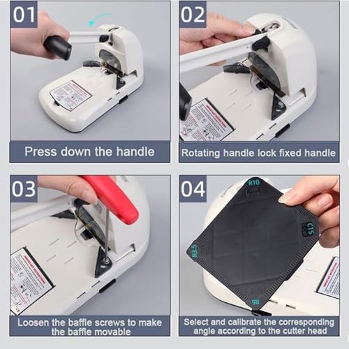 Perforatrice per carta multi-angolo, attrezzatura per perforazione resistente per angoli rotondi e semicerchio, foro da 6 mm, capacità massima di 100 fogli, include perforatrici R3,5 mm, R6 mm, R10 mm