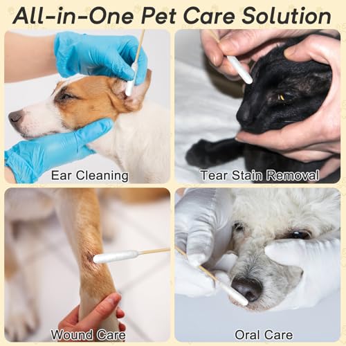 100 Pcs Large Cotton Swabs for Pet Care, 6 Inch Long Cotton Swabs with Bamboo Handle, Professional Dog Ear Swabs, Absorbency Big Cotton Tips, Pet Cleaning Solution Supplies