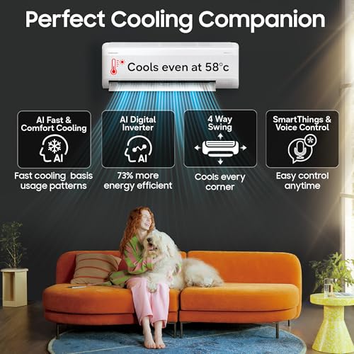 Image of Samsung 1.5 Ton 3 Star Bespoke AI WindFree Inverter Smart Split AC (2026 Model, WiFi, Energy Saving, Voice Control, Powerful Cooling, Digital Inverter, 4 Way swing, 5 Step Convertible, AR60H18D1LWNNA)