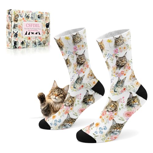 Cat Print Socks for Women Gifts for Cats Lover Cute Maine Coon Socks for Cat Mom