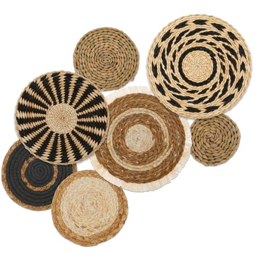 La Mejor Recopilación de Decoración de pared comprados en linea. 44 7 Piezas Cestas de Pared Bohemias Redondas Decoración de Pared de Mimbre de Ratán a Mano para Dormitorio, Sala de Estar (Estilo B)