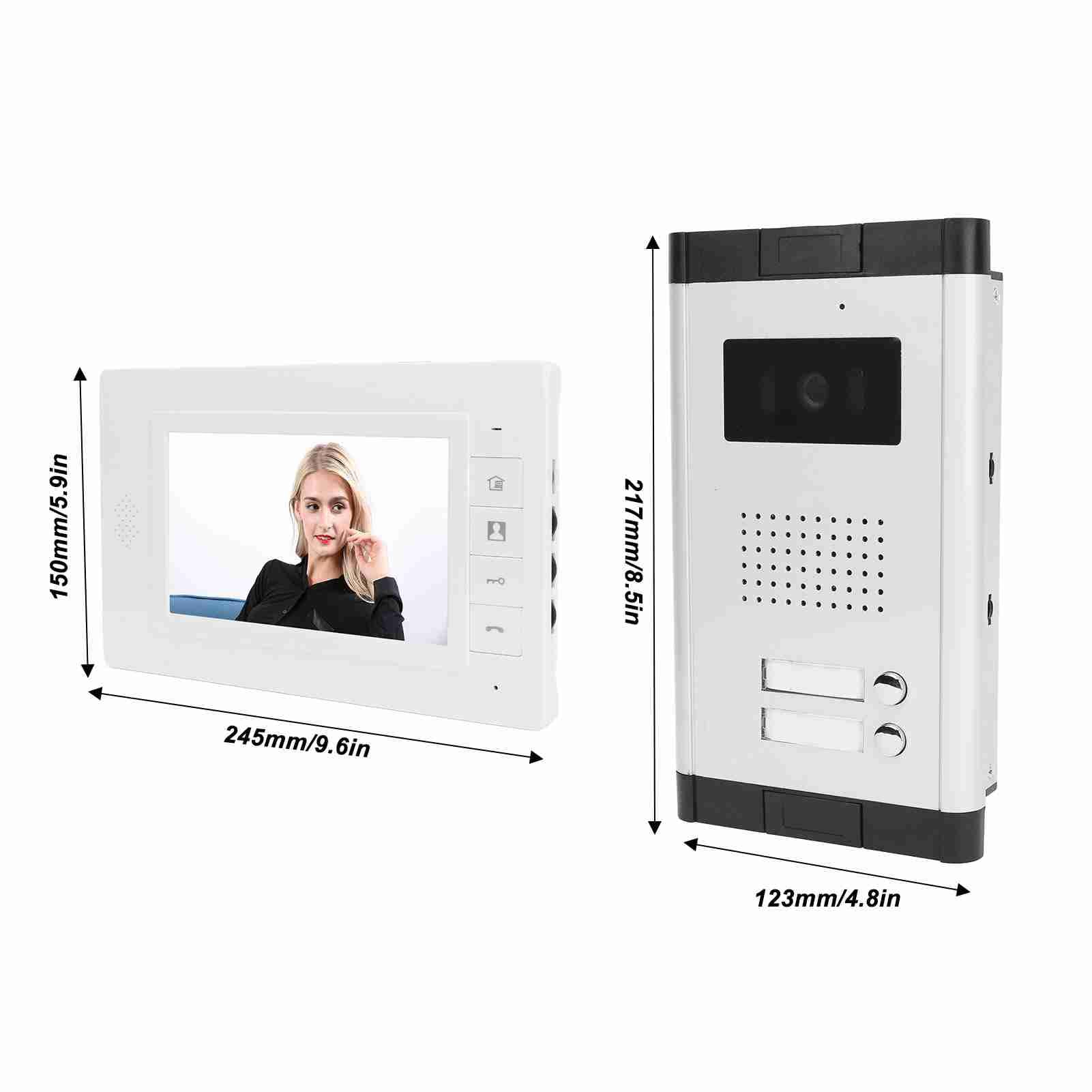 System Wideodomofonowy, 7-calowy Monitor TFT z Dwukierunkowym Połączeniem Telefonicznym i Nocnym, do Komercyjnego Budynku Mieszkalnego z Biurem (Wtyczka UE od 100 do 240 V)