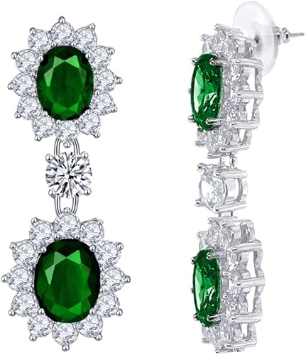 LAVINA Aretes colgantes de circonita cúbica real, estilo princesa, Diana, elegantes, joyería brillante, lujosa, aretes de circonita cúbica para