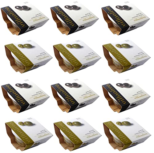 Villaolivo - Pack 12 Uds. 125 gr. Paté o tapenade de aceitunas verdes y aceitunas negras 100% natural