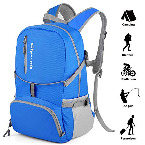 Glymnis Faltbarer Rucksack 30L Klein Tagesrucksack Ultraleicht Packable Rucksack Faltbarer Reiserucksack für Outdoor Wandern Reisen Damen und Herren (Himmelblau)