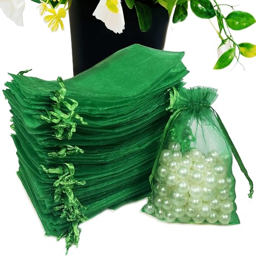 Image of SIAGCRAW Organza Bags 4 inchx6 inch, 100Pcs Small Mesh Drawstring Pouches | Green Organza Bags for Jewelry, Candy, Party Favors, Small Sachet Wrap, Storage Supplies