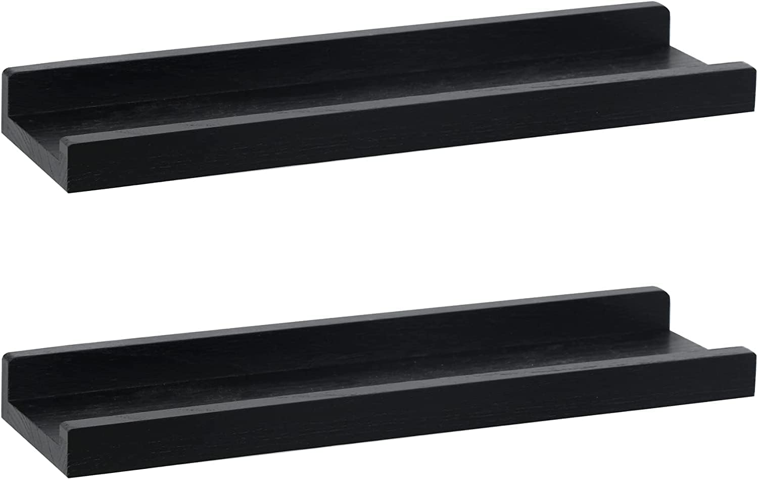 MIHORLIFE Solid Wood, 43cm Wall Picture Shelves Ledge, Rustic Wood Floating Shelf, Decorative Display Photo Racks For Living Room, Kitchen, Bedroom, Kitchen, Books, Set of 2,Black