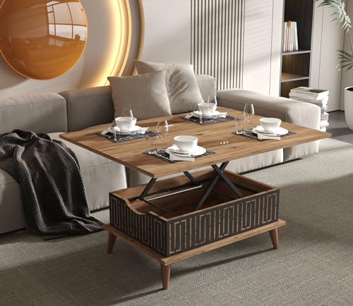 Moderna mesa baja con bandeja elevable extensible y convertible para hasta 6 personas