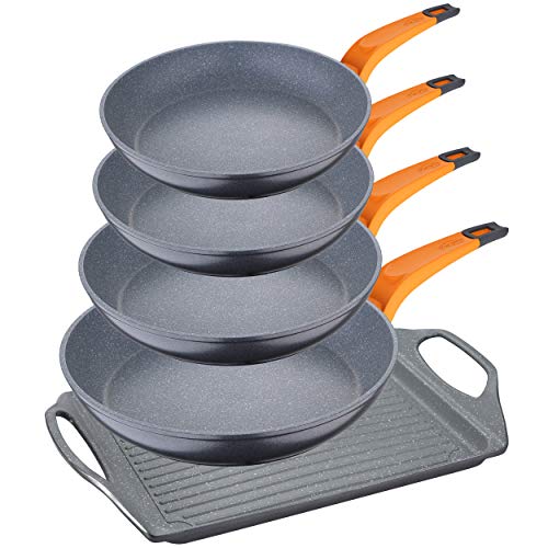 San Ignacio PK1283 Lava Set de sartenes 20/24/26/28 + plancha 45 cms, aluminio forjado, Inducción