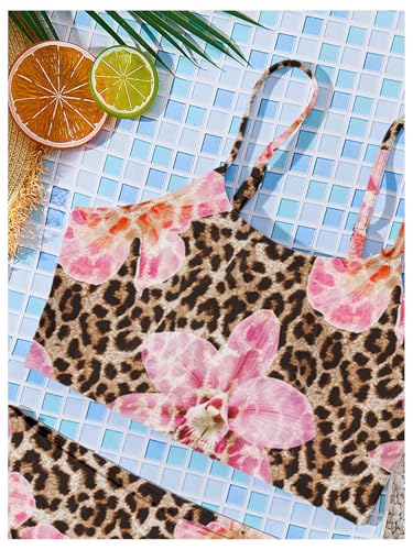 Girl's 2 Piece Floral Leopard Swimsuit Wireless Spaghetti Strap Cute Bikini Bathing Suit Beachwear3