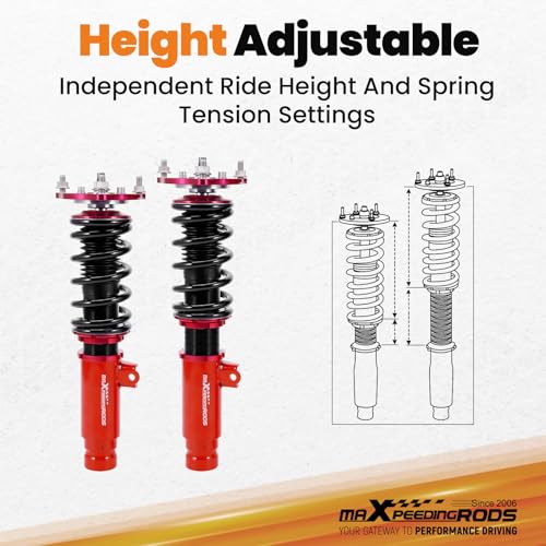 maXpeedingrods Coilovers for Honda Civic Hatchback 2016-2021 52mm clamp diameter only, Height Adjustable Coilovers Suspension Kit, Preset Damping Shock Absorber Struts, Lowering Kit Red - Image 6