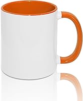 Vista 2 de MR.R Tazas de café en blanco de sublimación de 11 onzas, taza blanca con taza de color naranja interior y asa, juego de 6