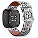 CJBROES Replacement Leather Watch Band, Compatible with Fitbit Versa 3 and Fitbit Sense of Wristband Bracelet Accessory - Black White Doodle