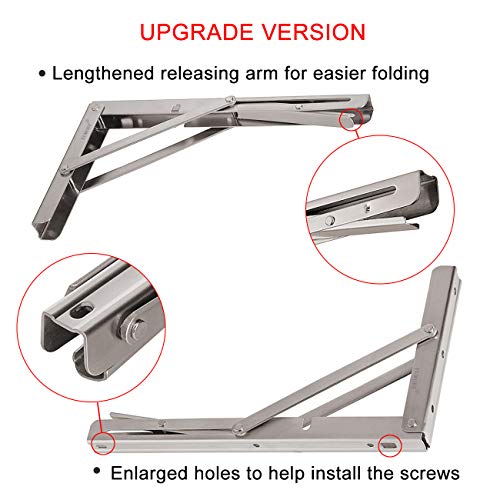 Image of YUMORE Folding Shelf Brackets 12 inch, Max Load: 330lb Heavy Duty Stainless Steel Collapsible Shelf Bracket for Table Work Bench, Space Saving DIY Bracket, Pack of 2