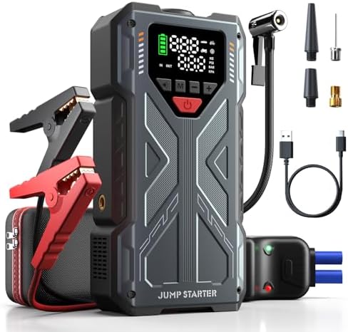 Car Battery Jump Starter with Air Compressor, 4000A Battery Jumper Starter Portable for Car, 12V Jump Box(Up 8.0L Gas/6.5L Diesel)&150PSI Auto-Shutoff Tire Inflator, Car Booster Power Pack with QC3.0