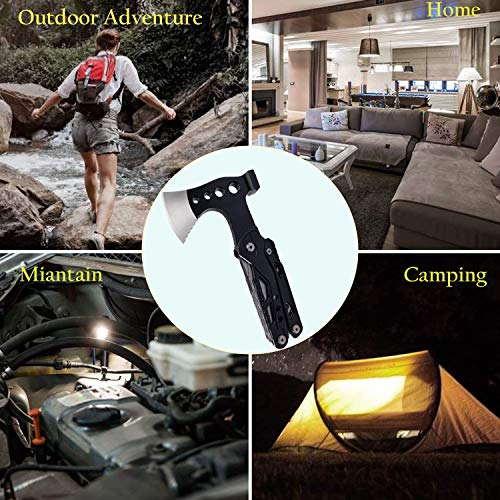 Camping Multitool Accessories Gifts for Men 15-in-1 Pocket Fold Survival Compact Tools with Knife Axe Hammer Plier Bottle Opener Durable Supplies Kit for Fishing Hunting Backpacking Hiking