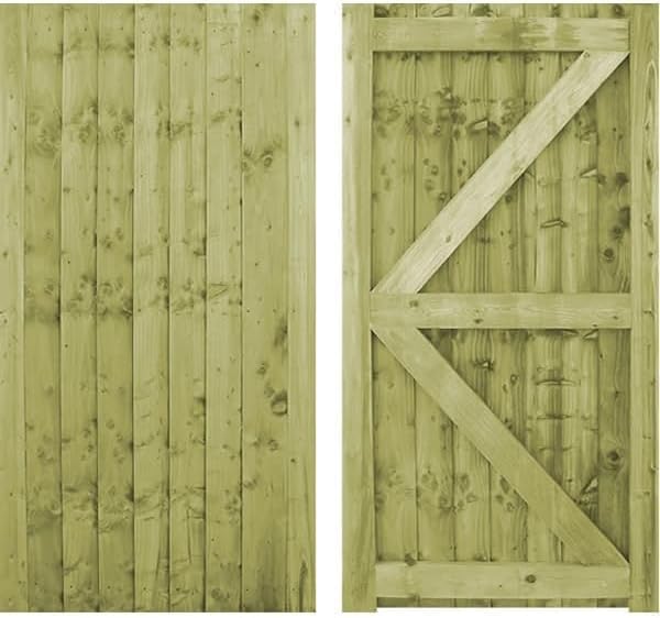 Wooden Featheredge Garden Gate, Pressure Treated, 180cm High x 83cm Wide x 4.5cm Deep, Brown, Contemporary Garden Style, Wood Material (180cm High x 83cm Wide x 4.5cm Deep)