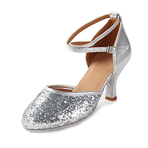 HIPPOSEUS Zapatos Baile Lentejuelas Plata Mujer Dedos