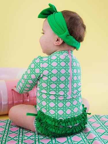 Image of RuffleButts Baby Girls UPF 50+ Sun Protection Floral Printed Long Sleeve One Piece Rash Guard Swimsuit with Zipper