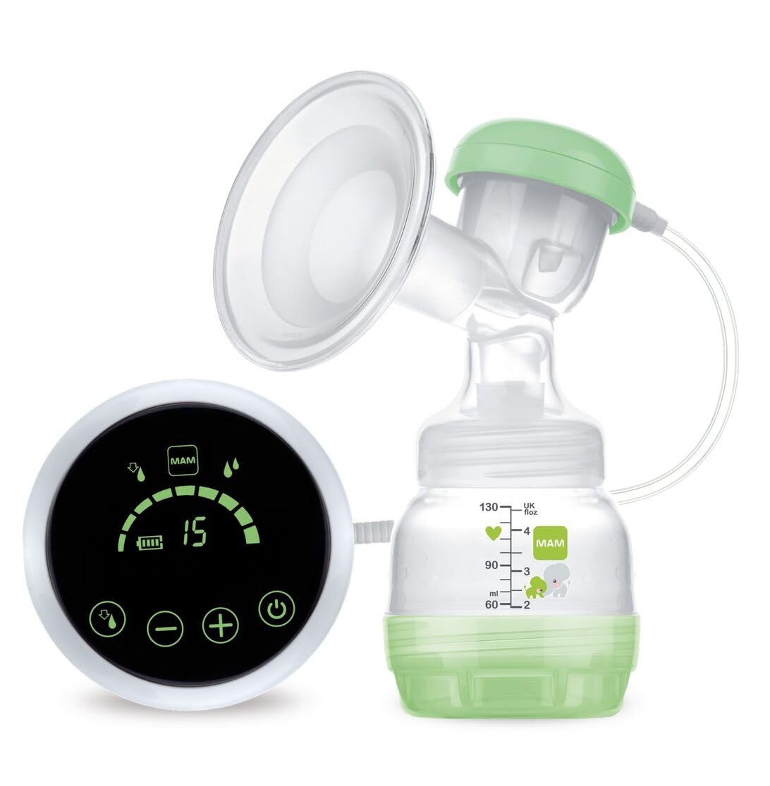 Mam 2-In-1 Single Electric Breast Pump, Flexible Use Electric And Manual Breast Milk Pump, Comforting Silicone Breast Pump, Green (Designs May Vary)