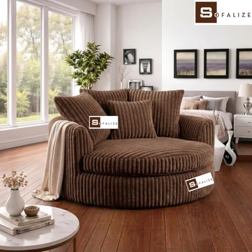 Image of SOFALIZE - Modern Barrel Accent with Pillows Round Sofa Combines Contemporary Design Oversize Arm Chair Cozy Club Chair for Bedroom, Living Room, Lounge, Hotel & Office, Hallways Sofa (Hazel)