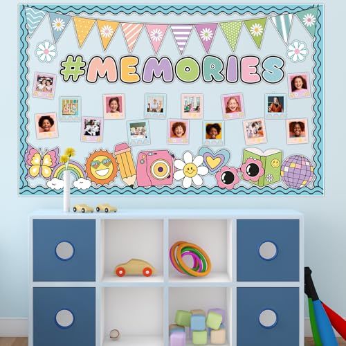 Image of Groovy End of Year Bulletin Board for Classroom Decoration 2026 Graduation Memories Boho Retro Hippie Bulletin Board Set Rainbow Cutouts Daisy Diy Photo Picture Frame for Chalkboard Wall Teacher