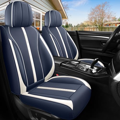 Menifomory Juego completo de fundas de asiento de coche de cobertura completa, color azul, 13 piezas, fundas de cojín de cuero para automóvil, SUV, camión (R-azul + blanco)