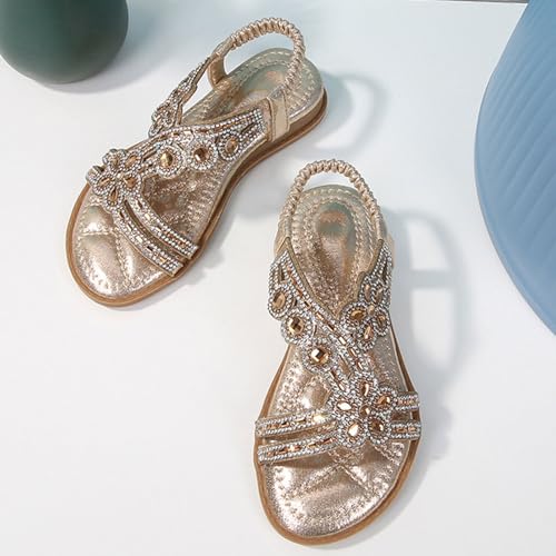 Girls Bohemian Crystal Flats Rhinestone Flat Sandals Kids Glitter Open Toe Elastic Ankle Strap Summer Beach Sandal4
