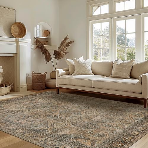 Bavni DT1021-LDLX-8X10 Area Rug 8X10 Machine Washable Vintage Distressed Print Ultra-Thin Chenille Bedroom Living Room Accent Rug thumb #1