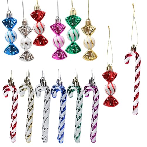 HERZONE 18pcs Zuckerstangen zum Hängen Weihnachtsbaum Süßigkeiten...