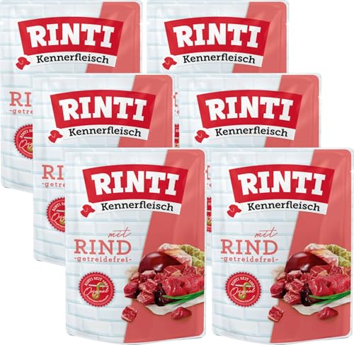 Rinti Kennerfleisch Rind | 6 x 400g Frischebeutel | 70 % Fleisch & Innereien mit 35 % Rind | Getreidefrei | Mit Omega 3 & Ballaststoffen | Alleinfutter für ausgewachsene Hunde