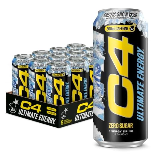 C4 Ultimate Sugar Free Energy Drink 16oz (Pack of 12) | Arctic Snow Cone | Pre Workout Performance Drink with No Artificial Colors or Dyes