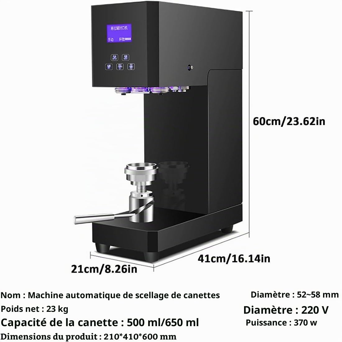 Machine à Sceller Les Canettes Automatique,Panneau Intelligent Et Comptage,Calibre 55 Mm,Scelleuse De Canettes à Hauteur Réglable pour Canettes Pet,Lait,Thé,Café,Boissons Gazeuses Black