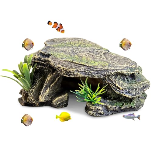 Image of PINVNBY Small Fish Tank Decorations (Size: 5.5 x 2.9 x 2.9 inches), Resin Rock Aquarium Decorations Fish Cave or Reptile Hide to Rest Play Breed, Suitable for Small Betta Humid Gecko Tortoise