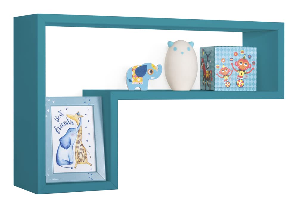 MODULARREDO | LETTERA Mensola da Muro, Pensile Bagno, Mensola da Parete, Scaffale da Parete, Blu Laguna, 61x37 p15.5 cm - Made in Italy