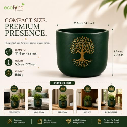 Image of ecofynd 4.5 Inch Tree of Life Terracotta Pot for Indoor Plants, Decorative Clay Planter with Drainage Hole, Flower Pot for Succulents, Cactus, Herbs, Home, Office & Balcony Decor (TPOT011-BLK)