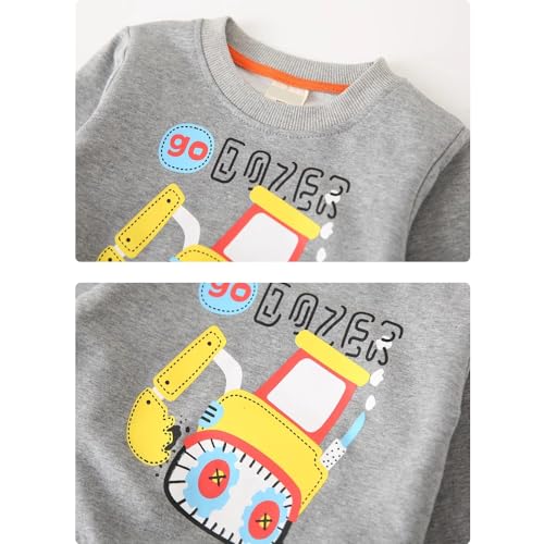 Image of GFQLONG 2 Pack Toddler Boys Long Sleeve Pullover Crewneck Tops Shirts, Cotton Warm Dinosaur Cartoon Sweatshirts,Navy Blue+Gray Digger,3-4T