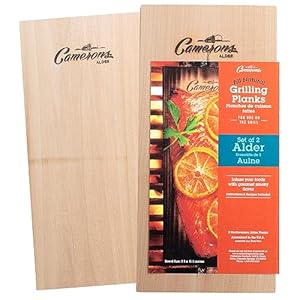 Camerons Alder Grilling Planks – 2 Pack (5.5″x11.5″) – Premium Natural Alder Wood – Easily Infuse Smoky Flavor into BBQ Salmon, Fish, Pork, Veggies, and More – Sourced in the USA – Grilling Gift Idea