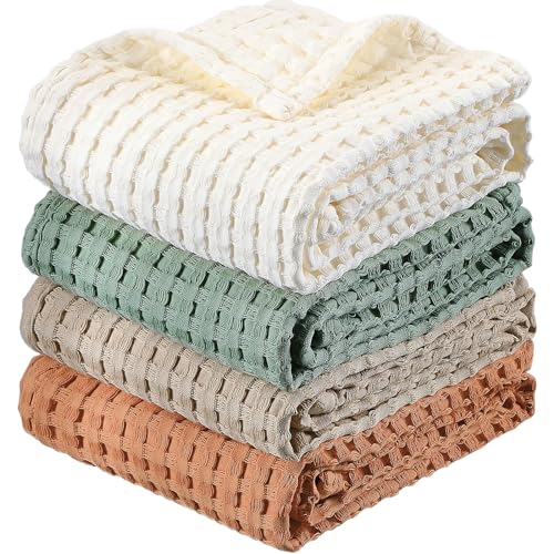 Image of Buryeah 4 Pack Cotton Waffle Baby Blankets Neutral Toddler Blankets Lightweight Swaddle Blanket Soft Breathable Kids Throw Blanket for Boys and Girls, 30 x 40 in, 4 Colors