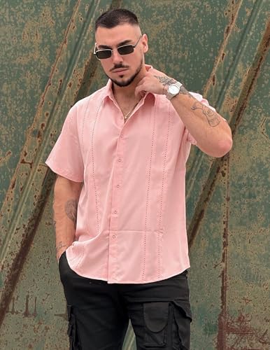 Image of COOFANDY Mens Cuban Guayabera Shirt Short Sleeve Button Down Shirts Summer Beach Vacation Shirts