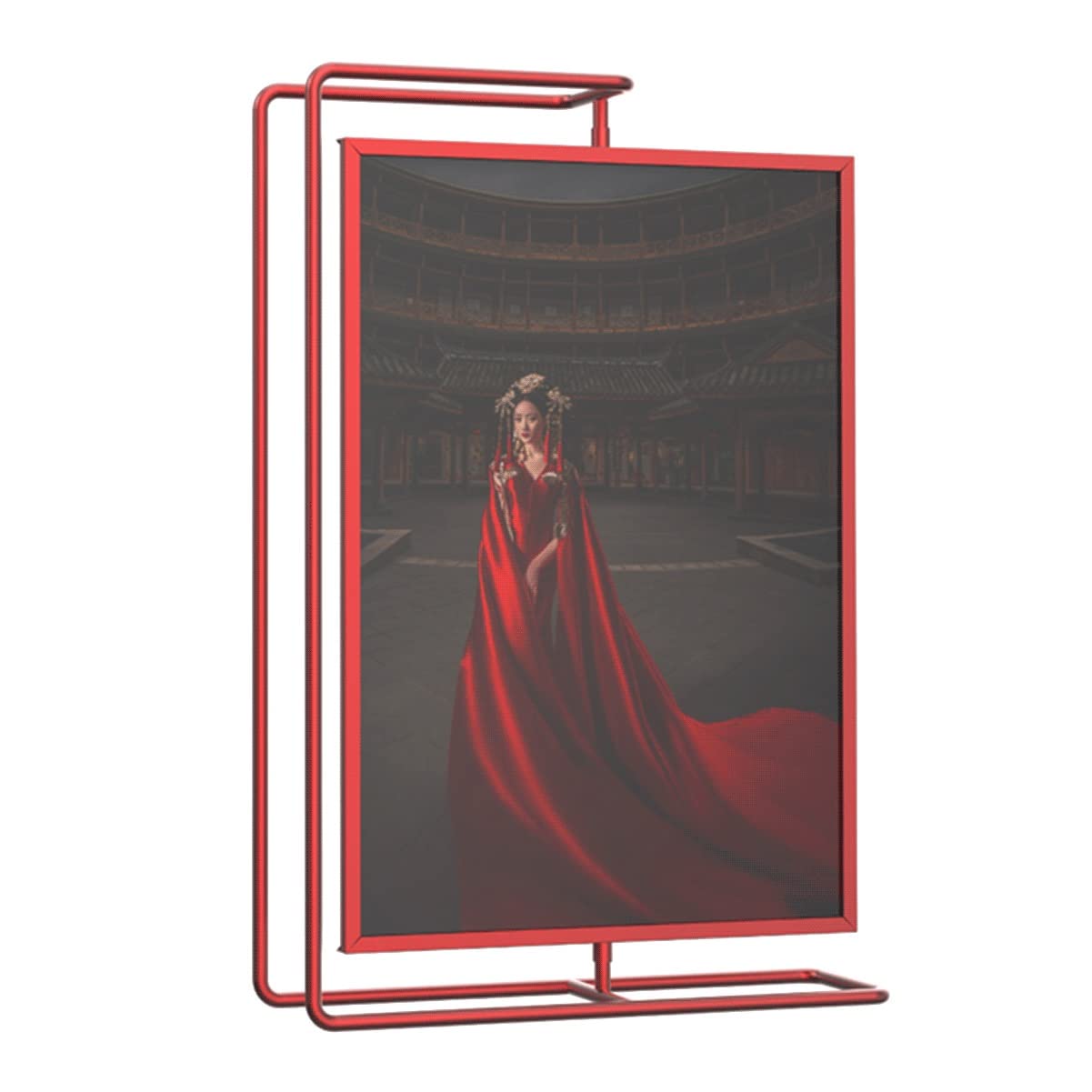 Photo frames, Metal A4 Double Sided Rotating Stand with Acrylic Covers Horizontal and Vertical Display(Red)